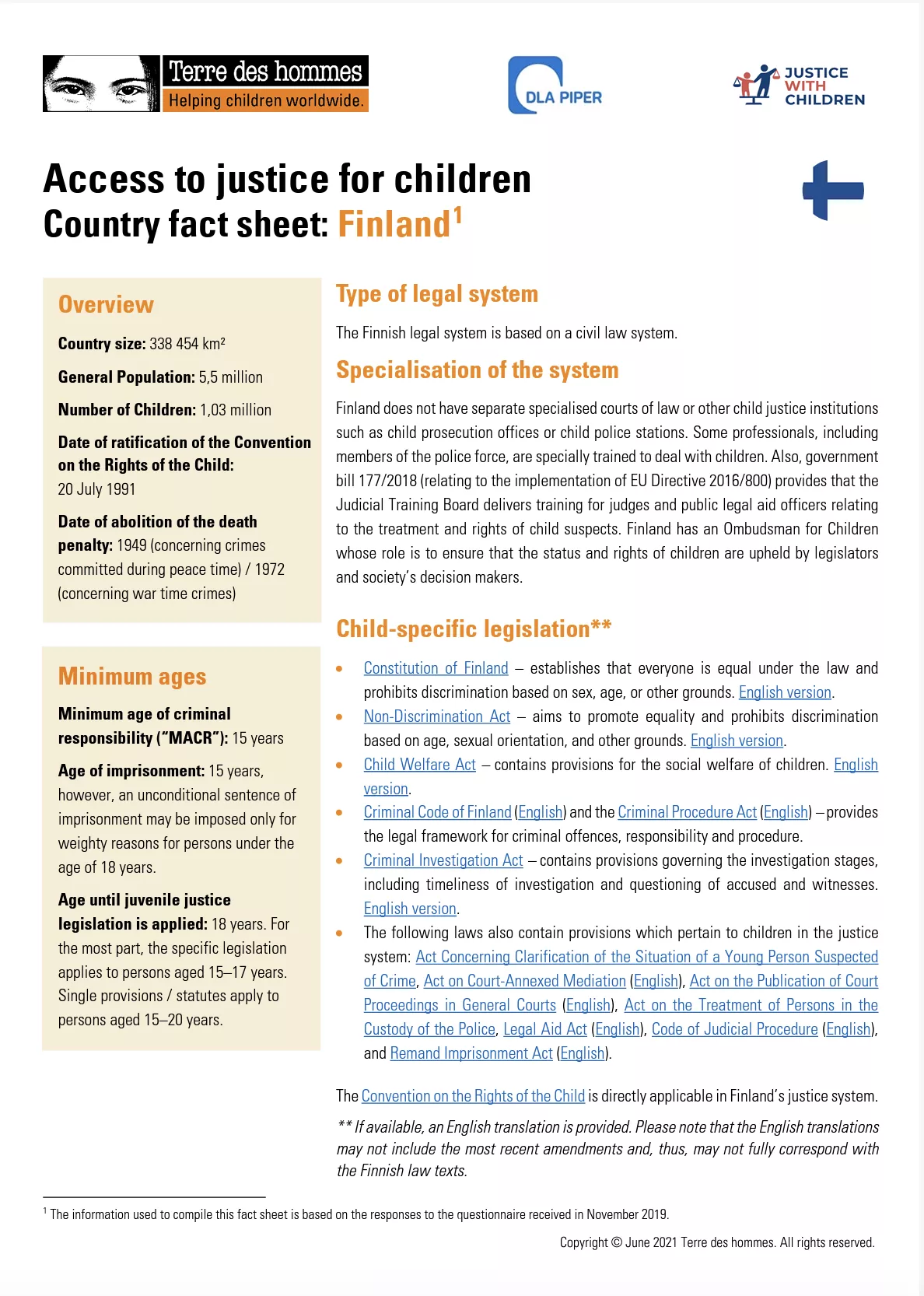 Access to Justice for Children Country Factsheet: Finland